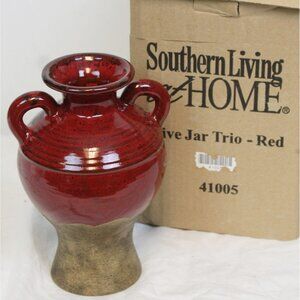 NEW Southern Living Olive trio Jar Red Vessel #41005 Brown Base Decorative